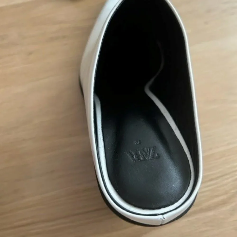Zara Elegant White Mules with Black Trim - Picture 6 of 6